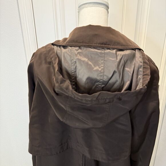 Gallery XL Overcoat 100% Polyester Detach Hooded Brown Midi Long Sleeves - Picture 6 of 16